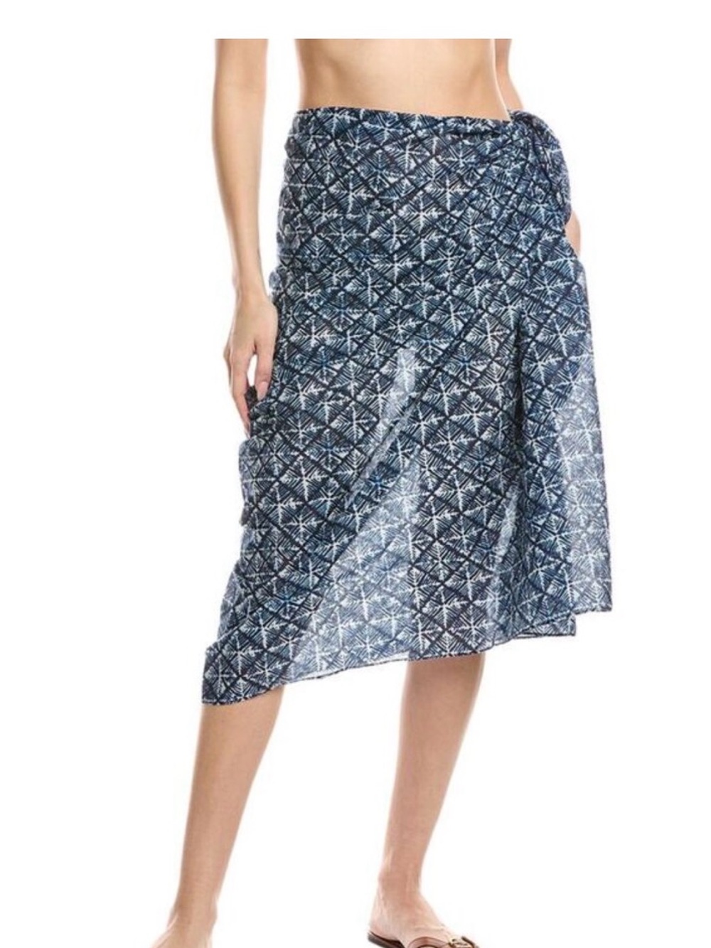 Echo Womens Block Print Pareo Wrap Sarong Coverup, Blue